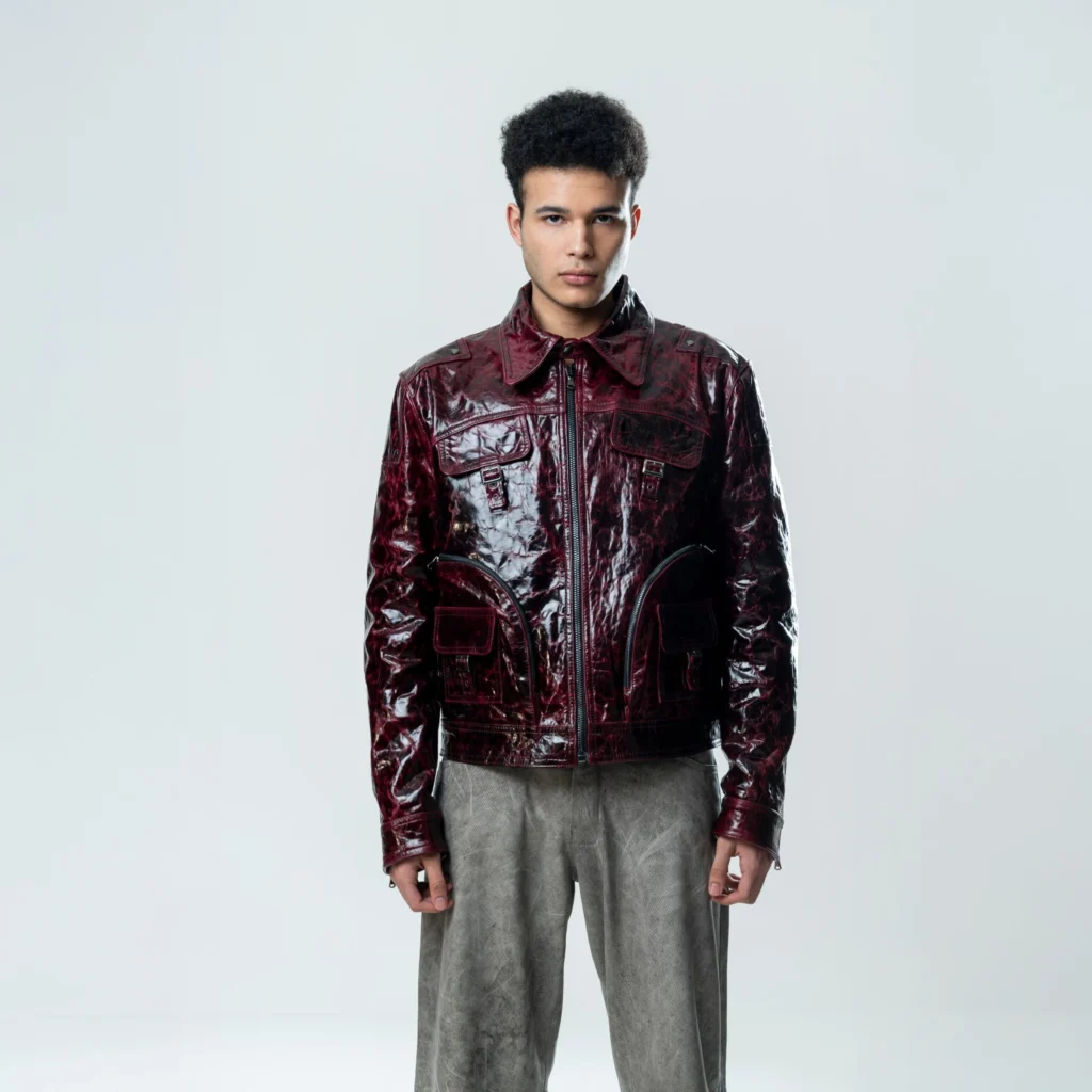 Multizip Leather Jacket Man - Purple