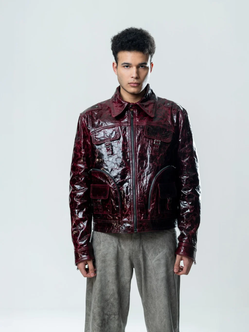 Multizip Leather Jacket Man - Purple