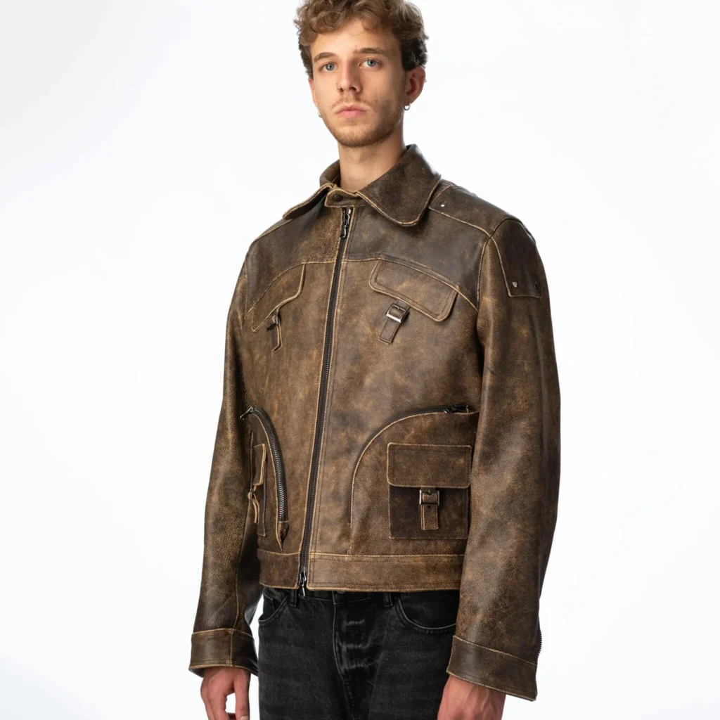 Multizip Leather Jacket Man - Brown