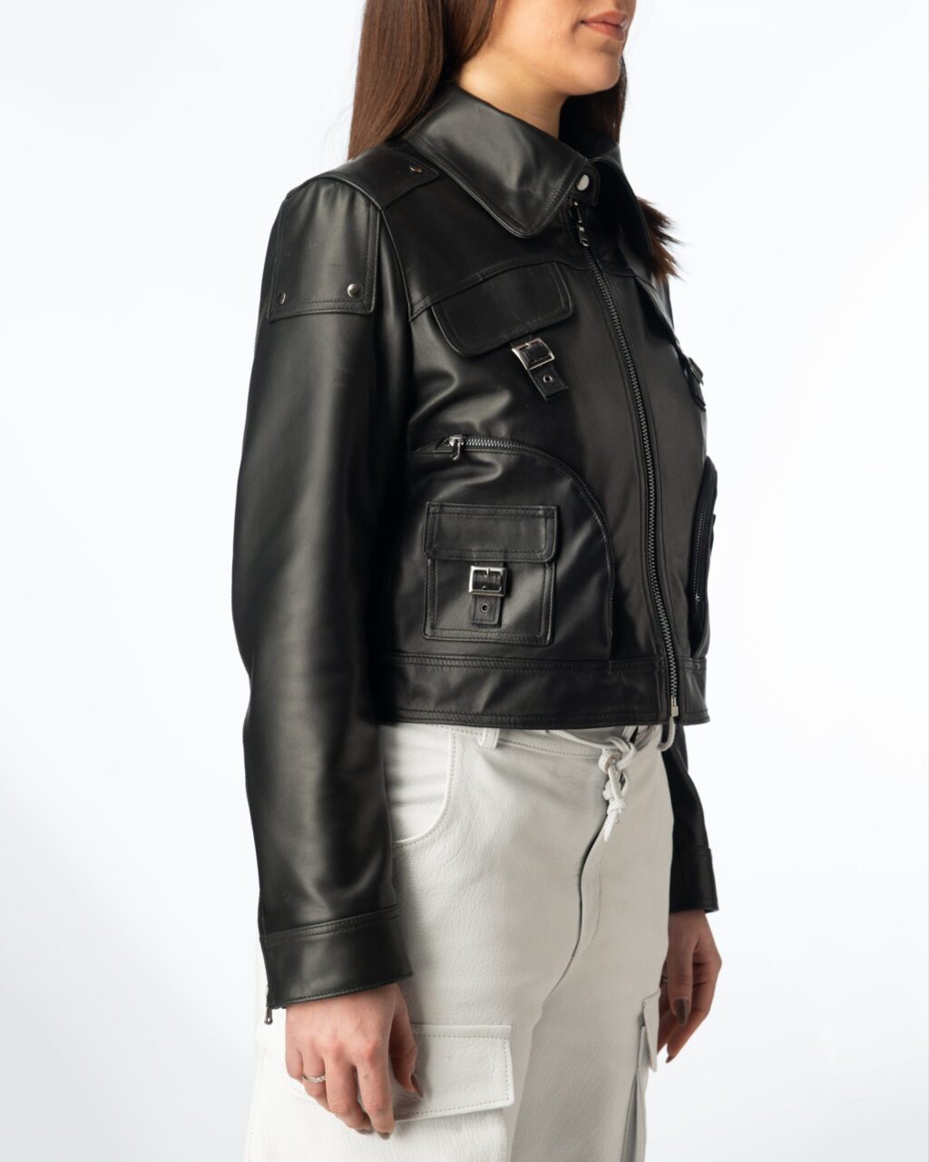 Circular Leather Jacket Woman - Black - immagine 2