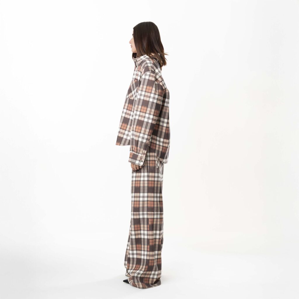Leather Tartan Shirt Woman - Brown - immagine 4