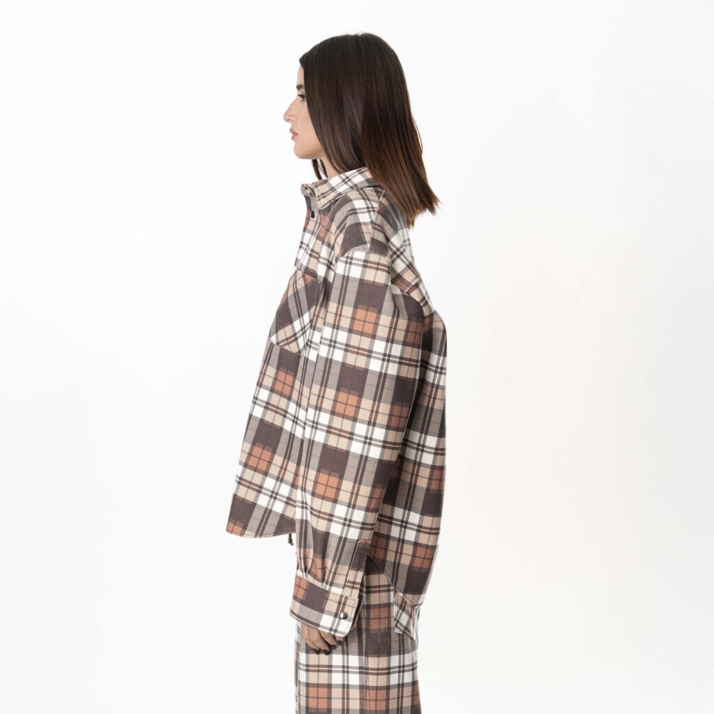 Leather Tartan Shirt Woman - Brown - immagine 3