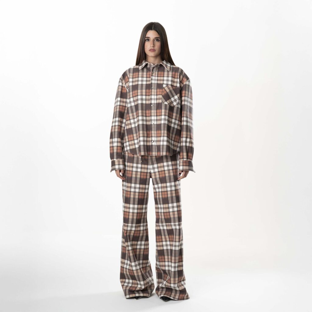 Leather Tartan Shirt Woman - Brown - immagine 2