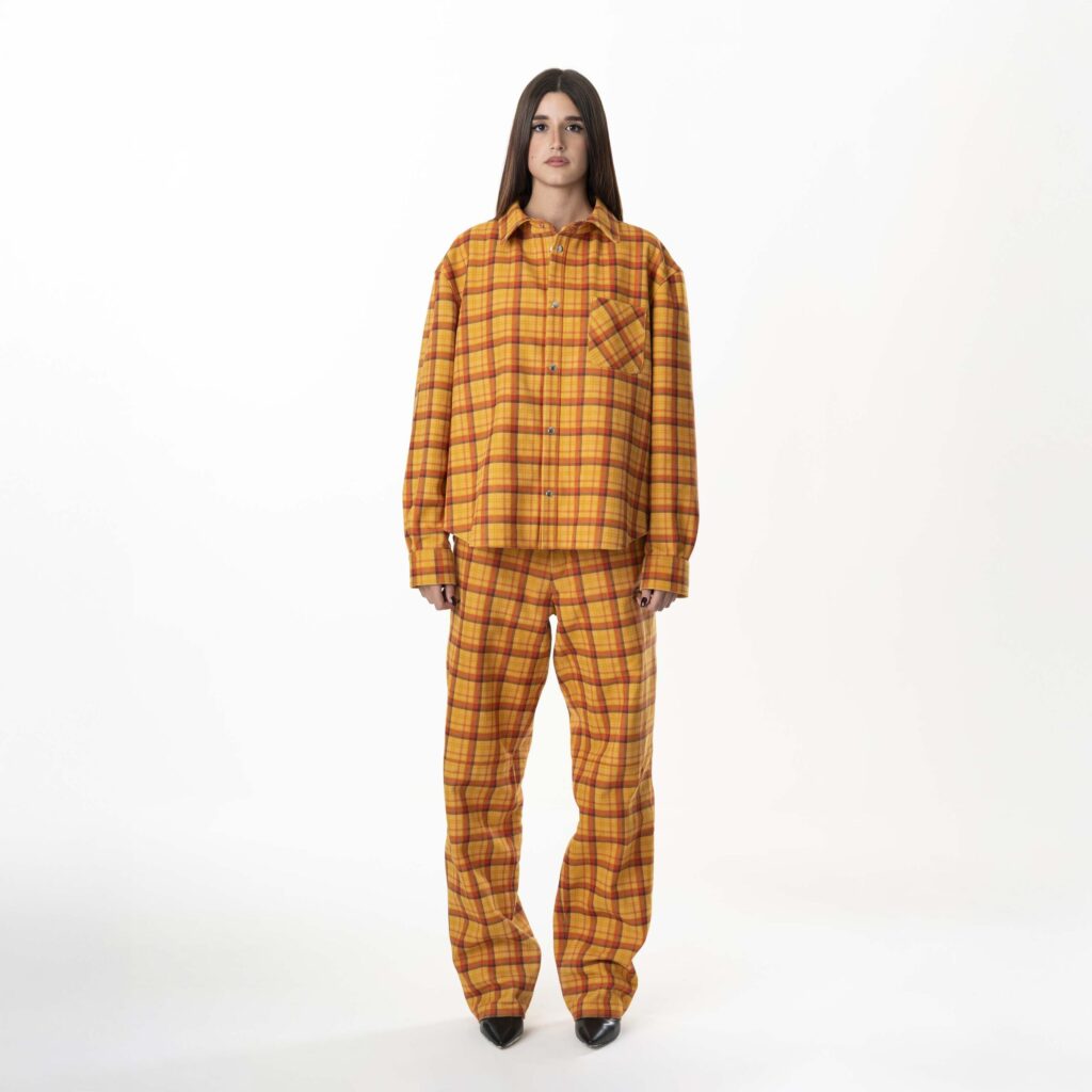 Leather Tartan Shirt Woman - Yellow - immagine 2