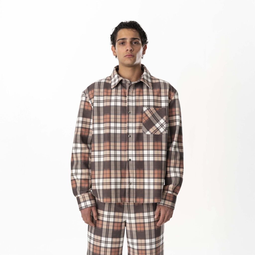 Leather Tartan Shirt Man - Brown