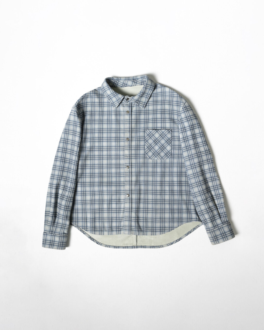 Leather Tartan Shirt Woman - Light Blue Grey - immagine 2