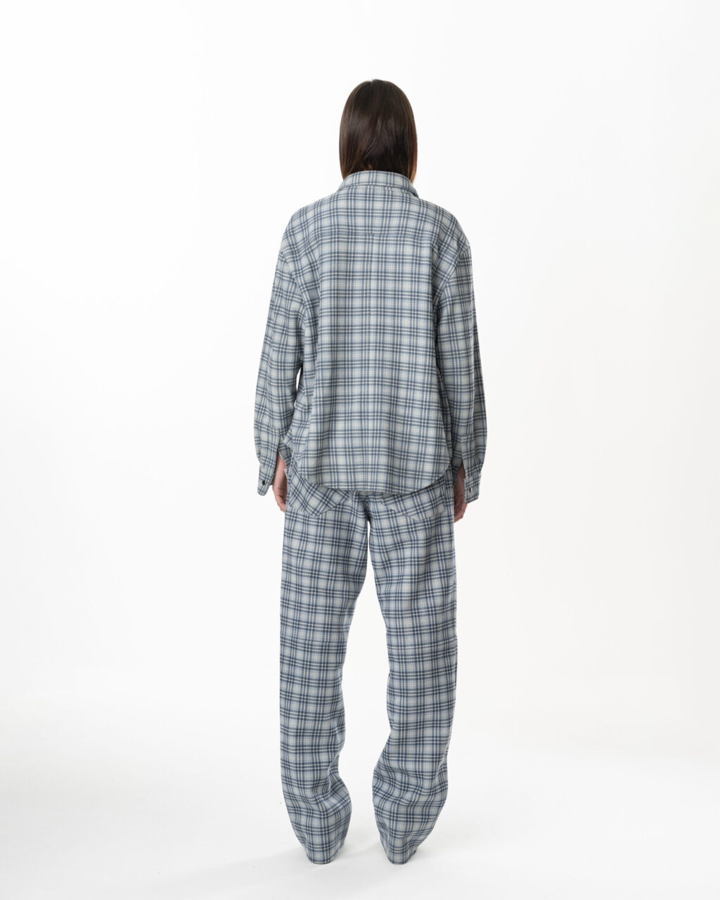 Leather Tartan Shirt Woman - Light Blue Grey - immagine 8