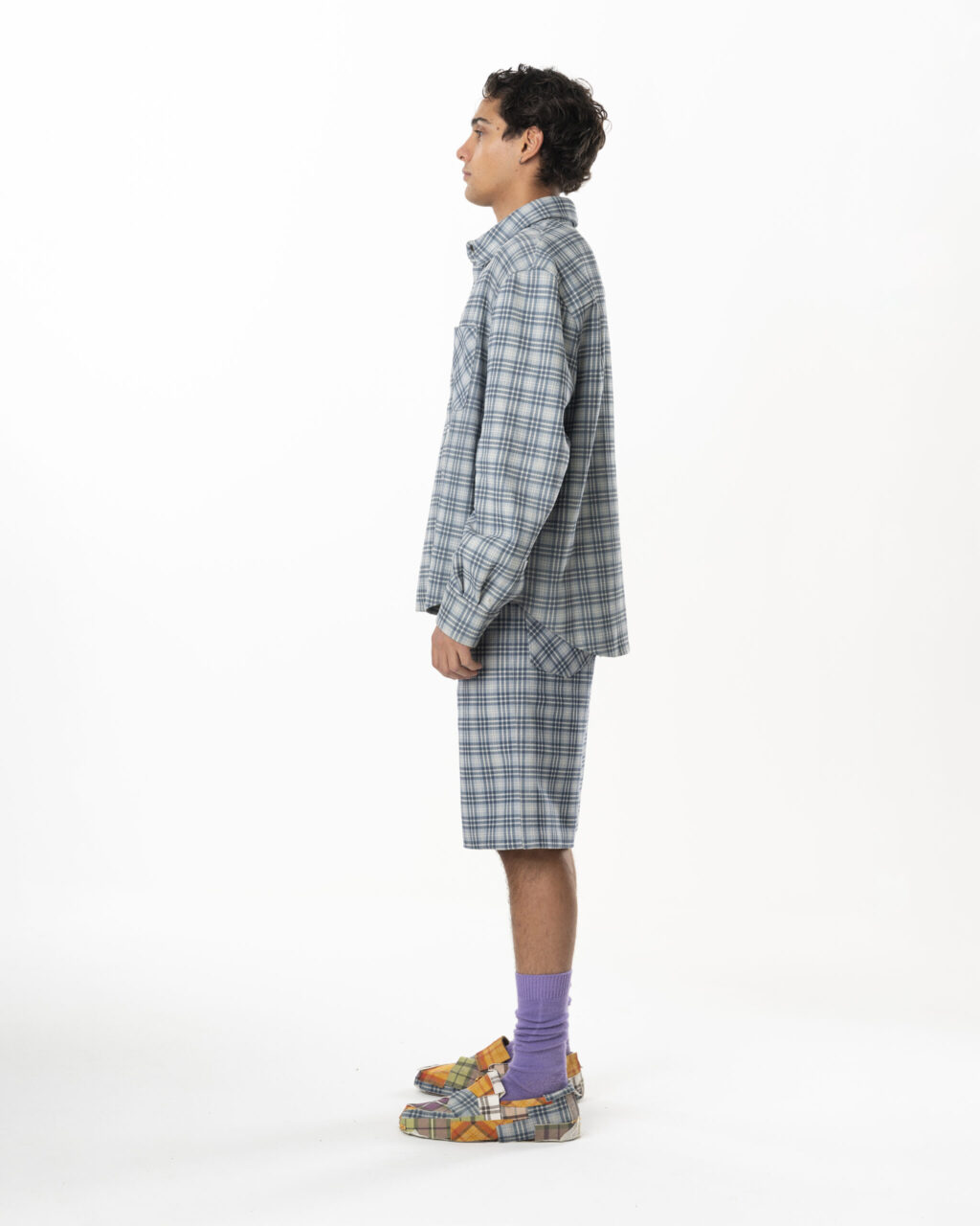 Leather Tartan Shirt Man - Light Blue Grey - immagine 4