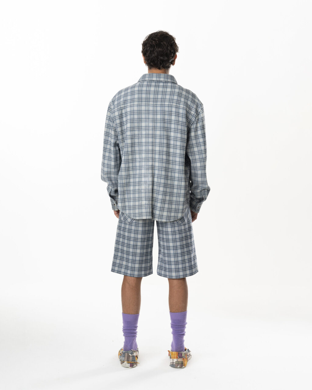 Leather Tartan Shirt Man - Light Blue Grey - immagine 6