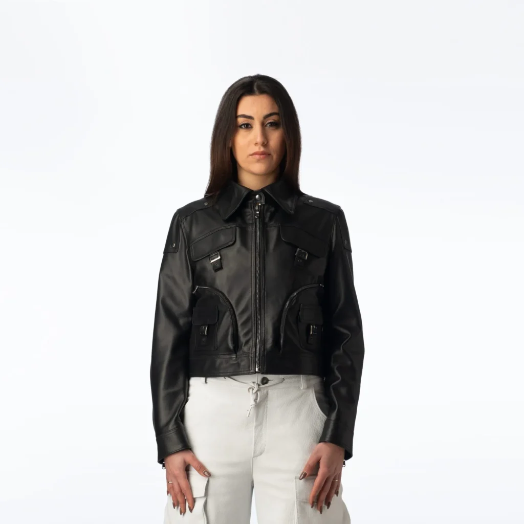 Circular Leather Jacket Woman - Black