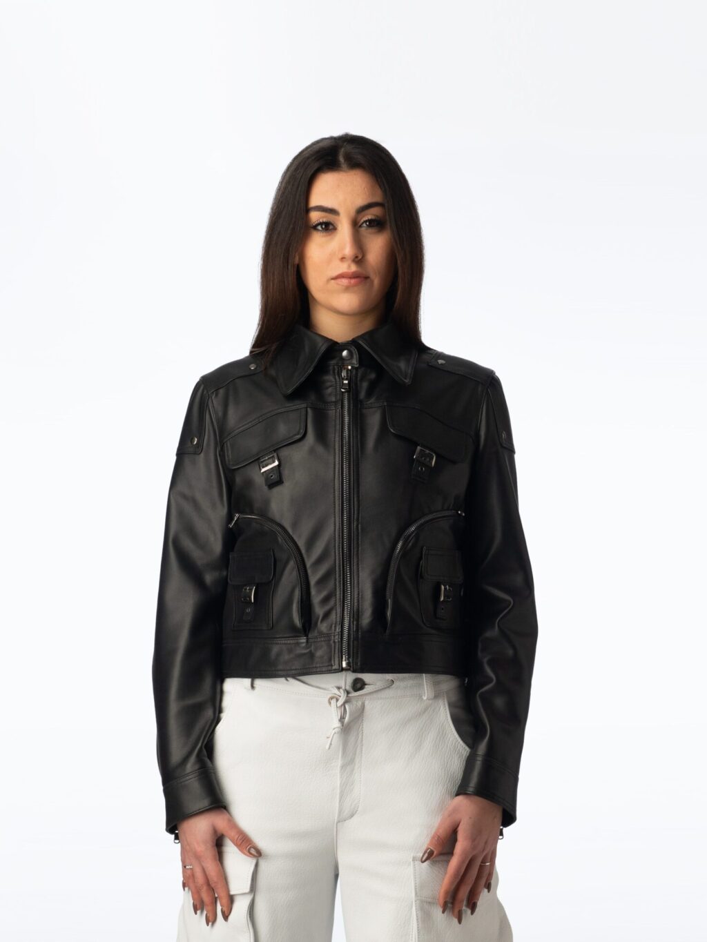 Circular Leather Jacket Woman - Black