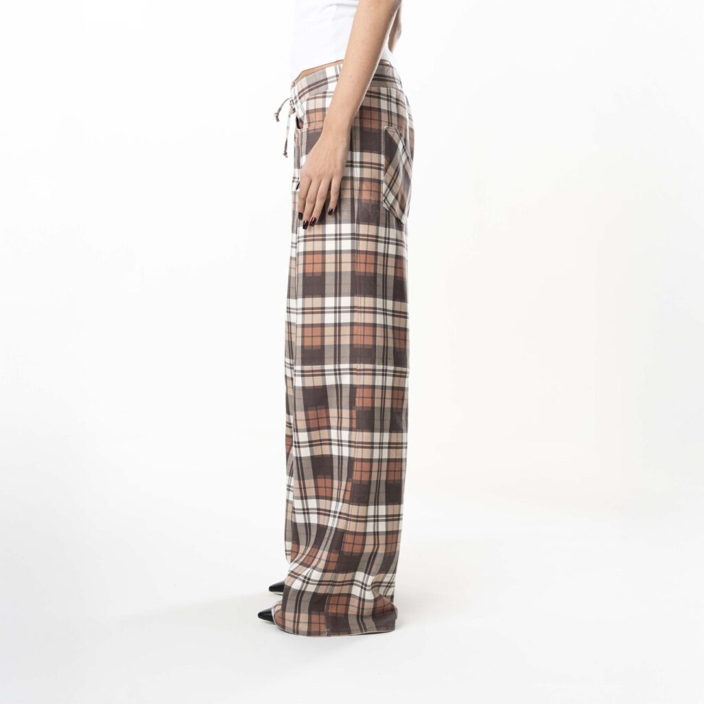 Leather Tartan Pant Woman - Brown - immagine 3