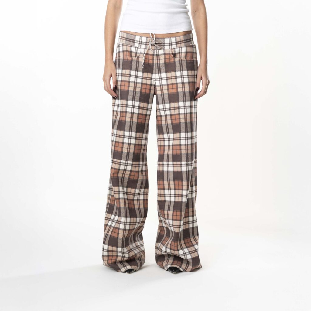Leather Tartan Pant Woman - Brown - immagine 4