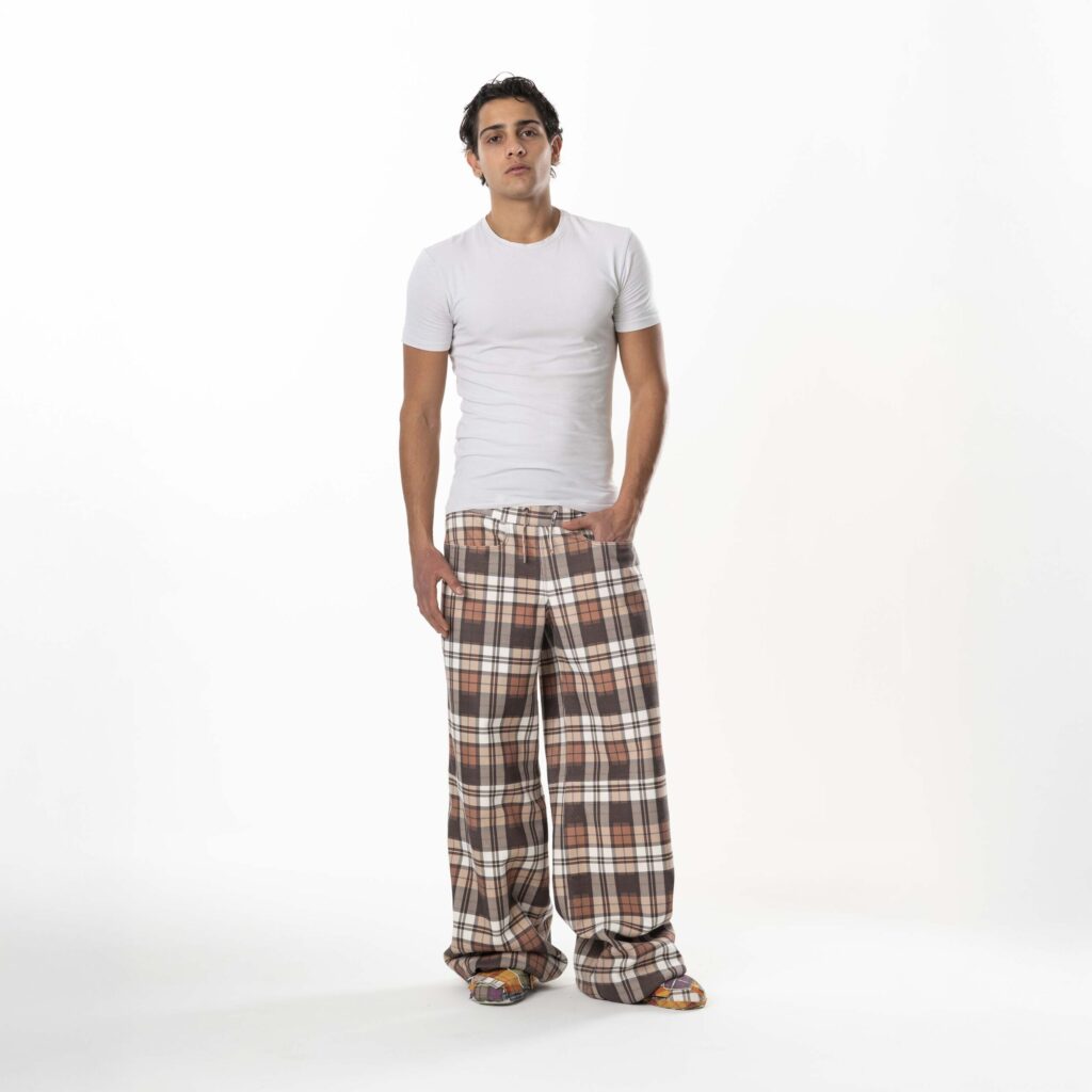 Leather Tartan Pant Man - Brown