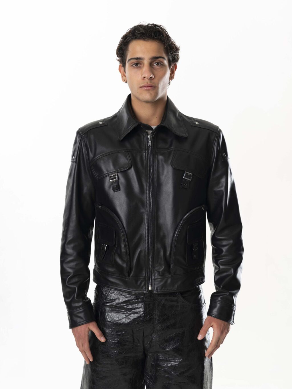 Multizip Leather Jacket Man - Black