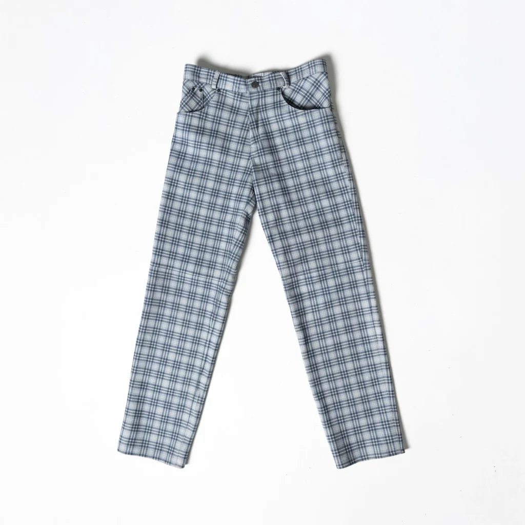 Leather Tartan Pant - Light Blue Grey
