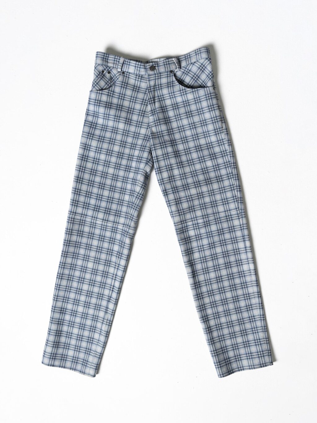 Leather Tartan Pant - Light Blue Grey