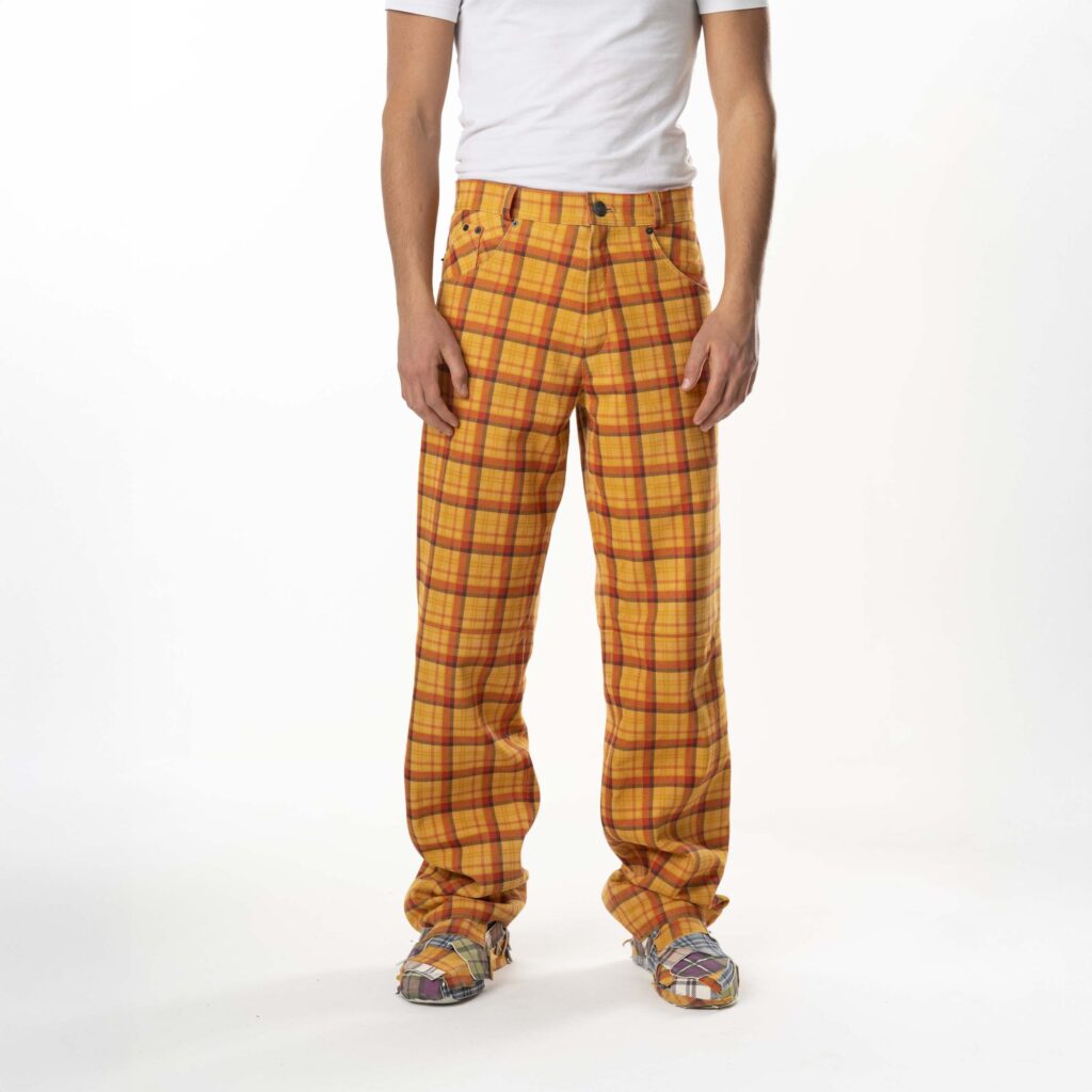 Leather Tartan Pant Man - Yellow - immagine 4