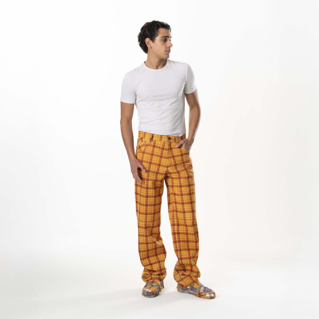 Leather Tartan Pant Man - Yellow - immagine 3