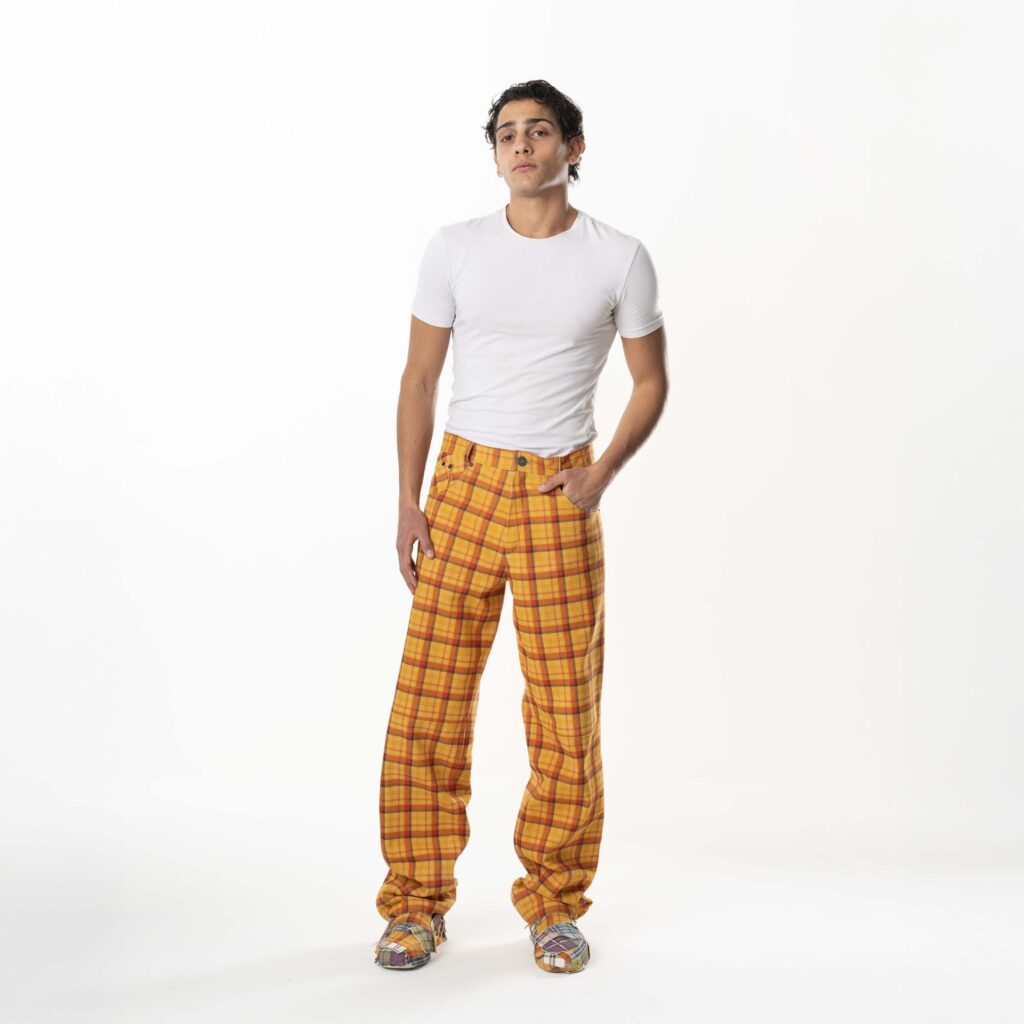 Leather Tartan Pant Man - Yellow - immagine 2