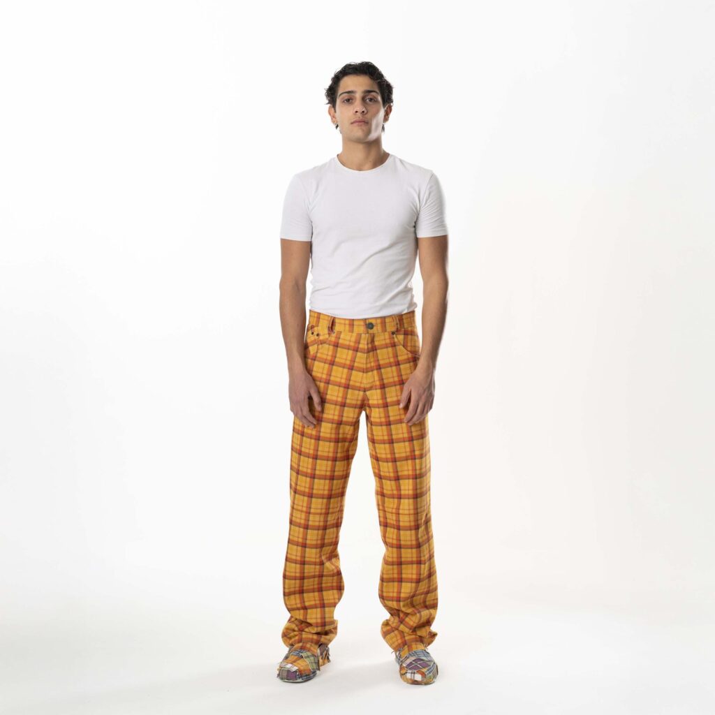Leather Tartan Pant Man - Yellow