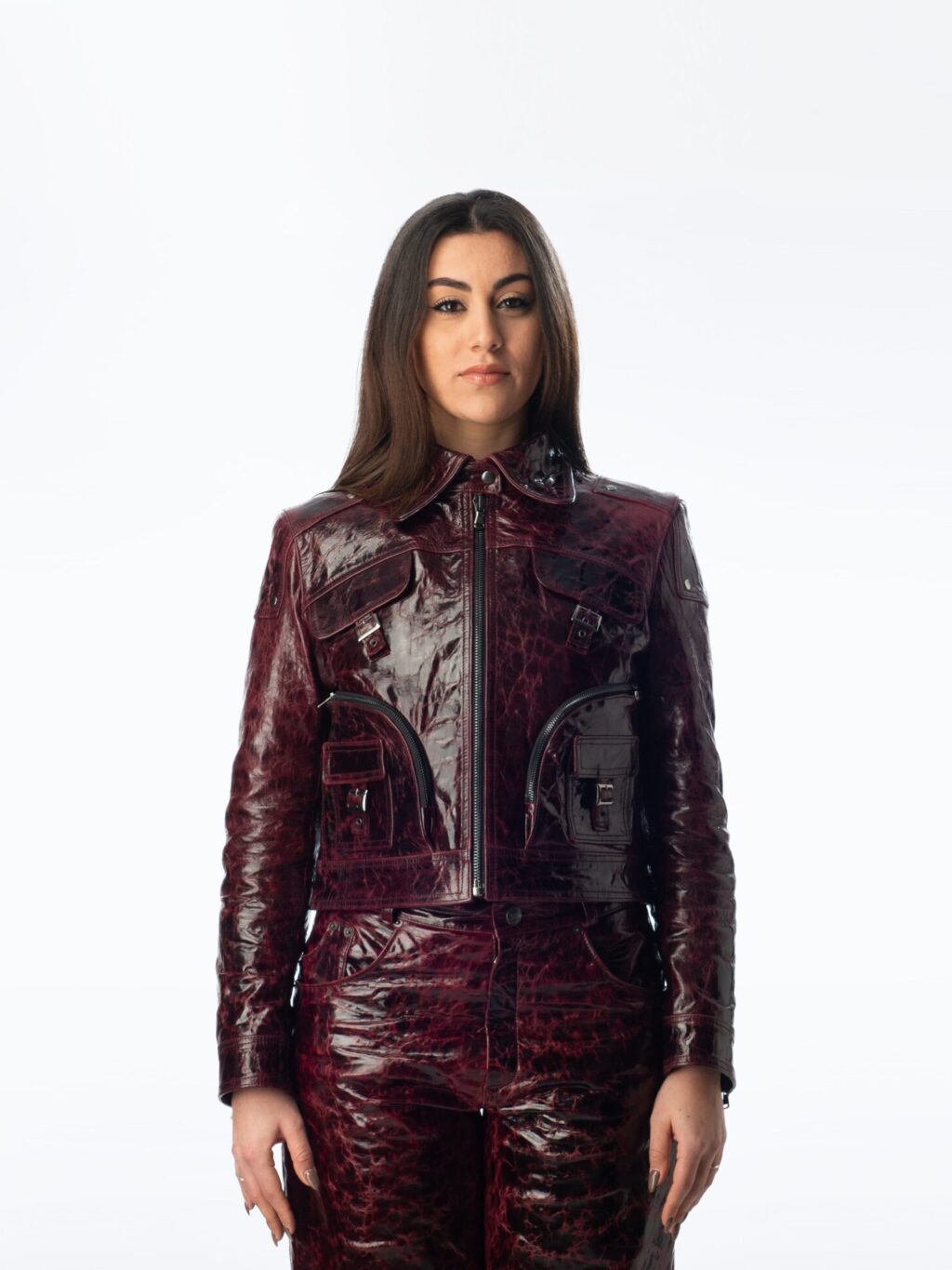 Circular Leather Jacket Woman - Purple