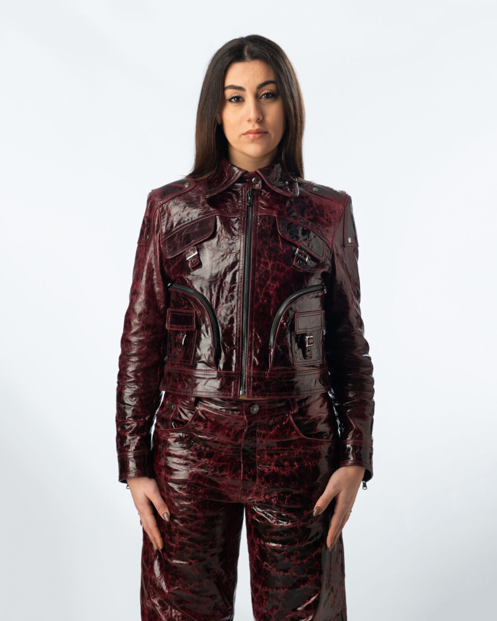 Circular Leather Jacket Woman - Purple - immagine 5