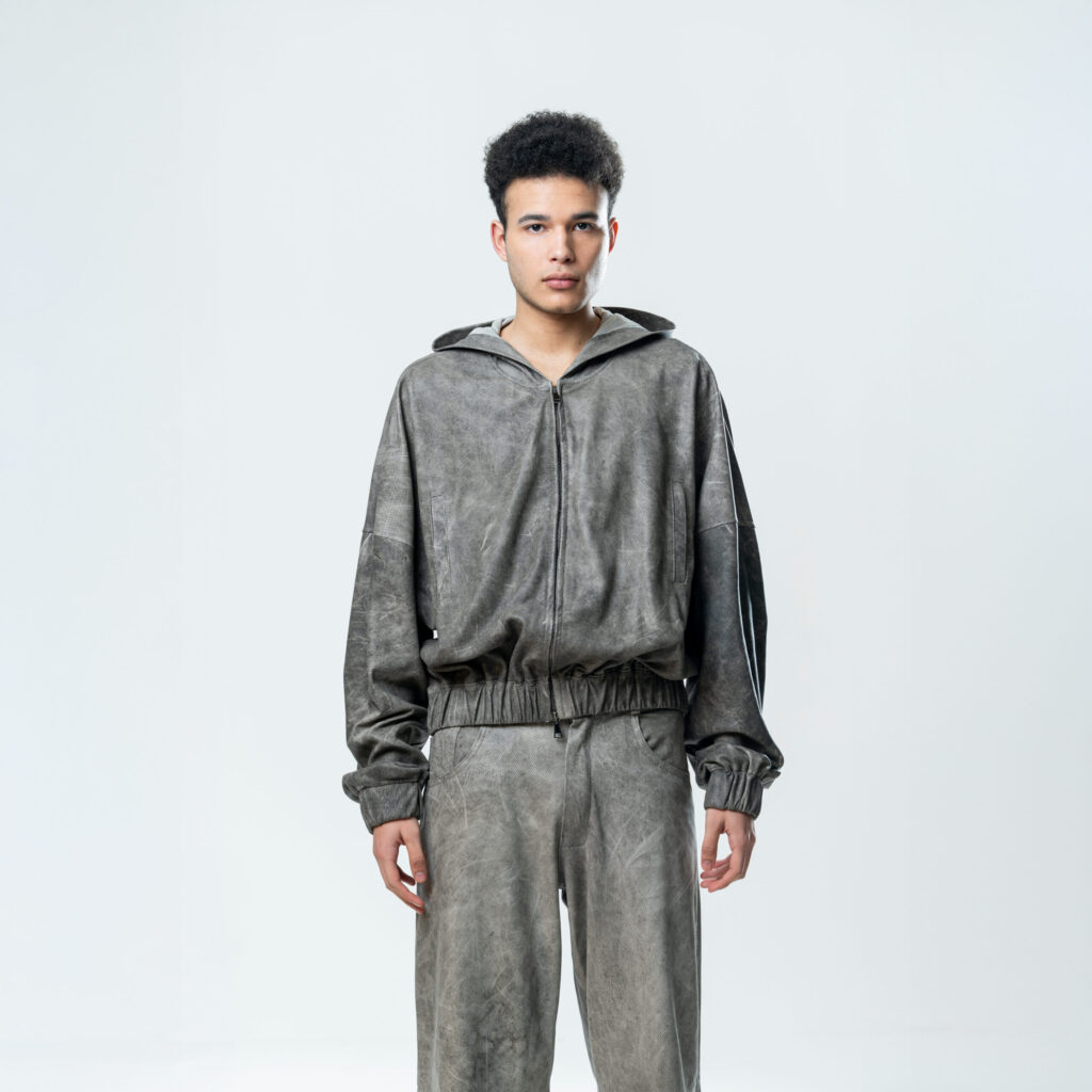 Perforated Leather Hoodie - Grey - immagine 2