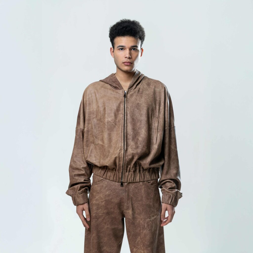 Perforated Leather Hoodie - Brown - immagine 2