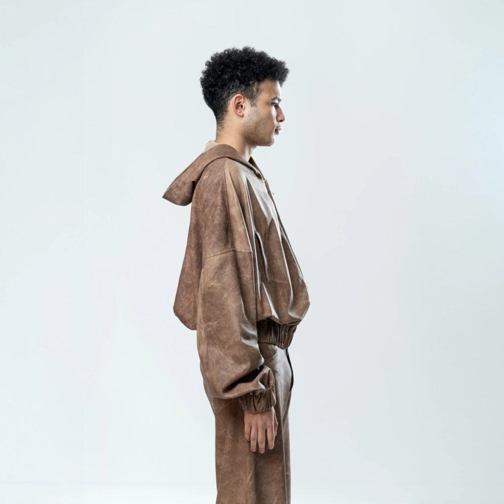 Perforated Leather Hoodie - Brown - immagine 4