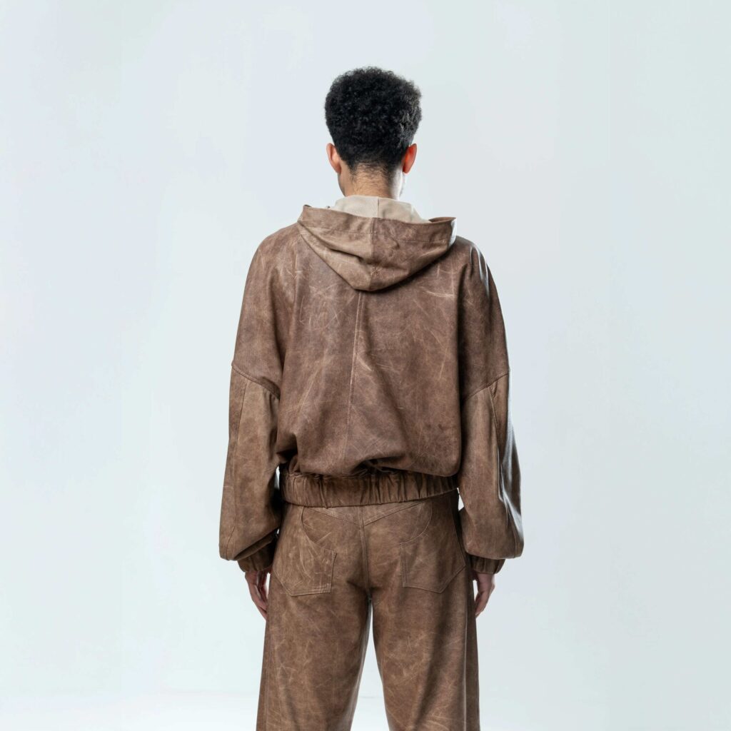 Perforated Leather Hoodie - Brown - immagine 3