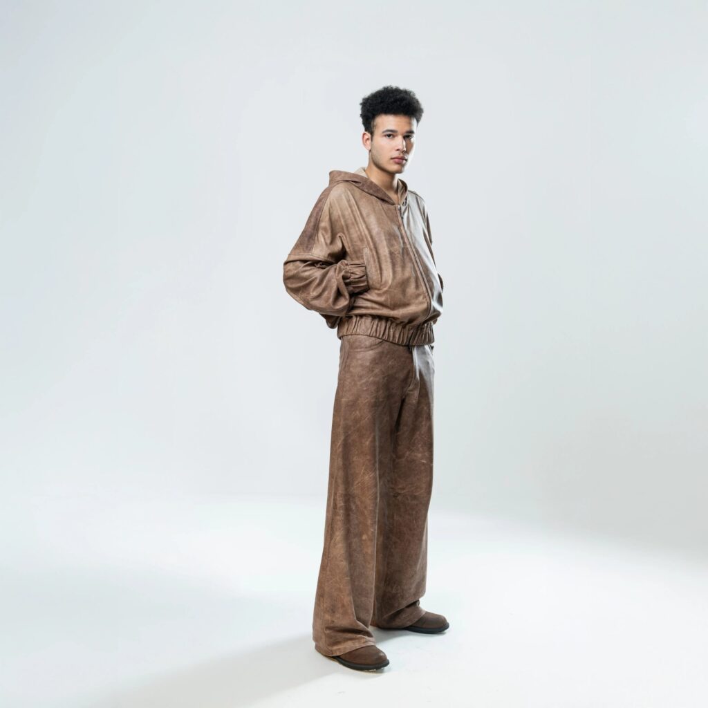 Perforated Leather Pants - Brown - immagine 9