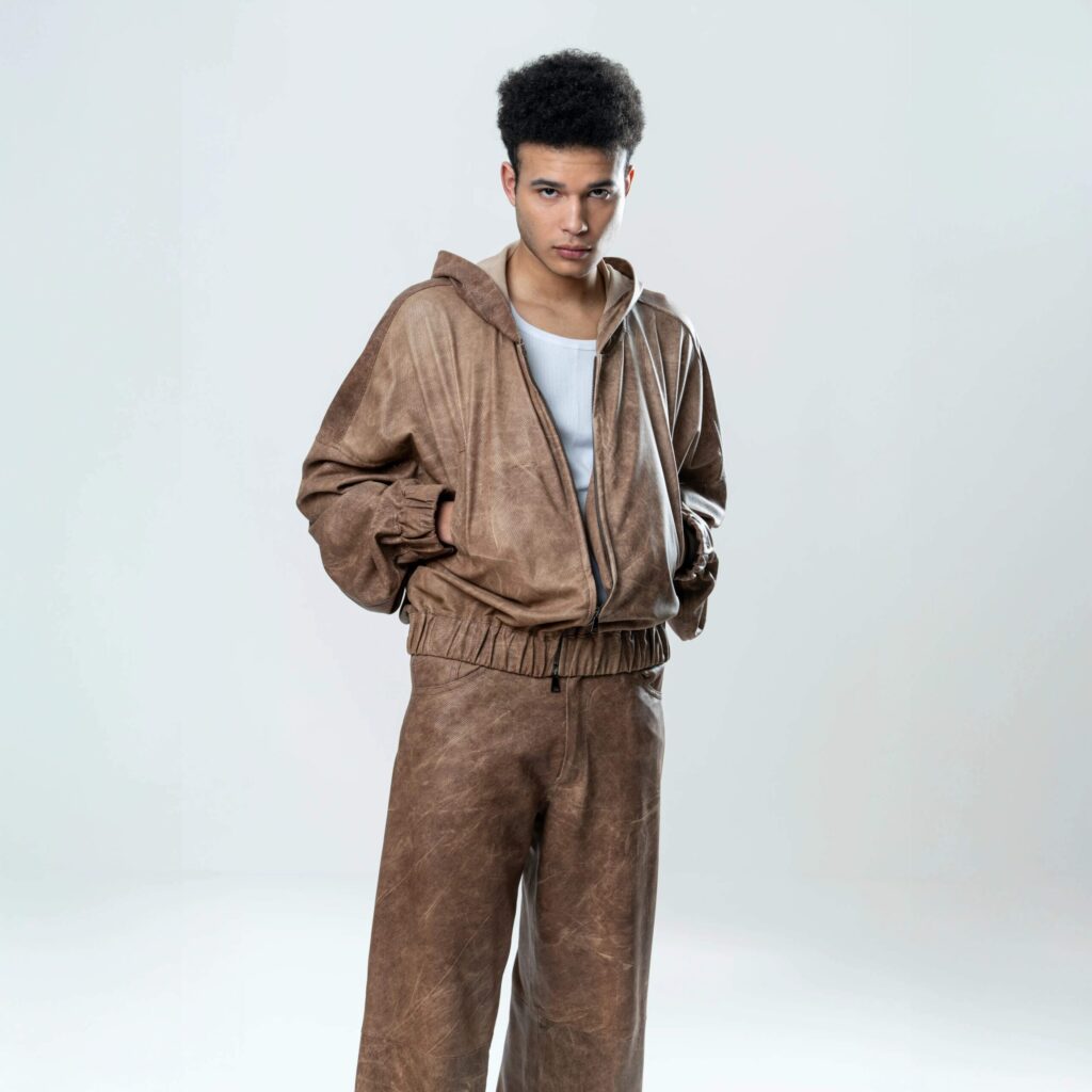 Perforated Leather Hoodie - Brown - immagine 5