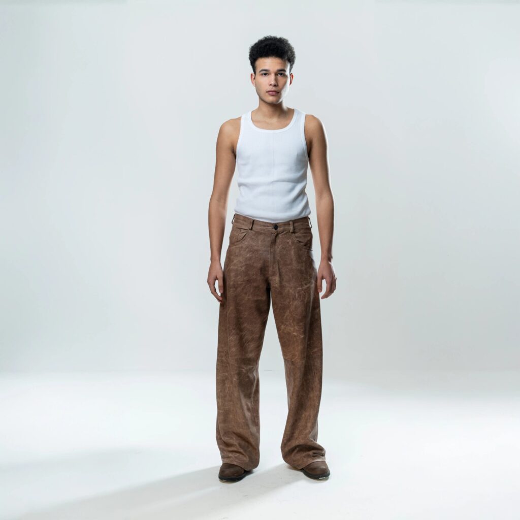 Perforated Leather Pants - Brown - immagine 6