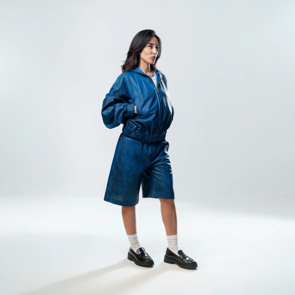 Perforated Leather Hoodie - Blue - immagine 8