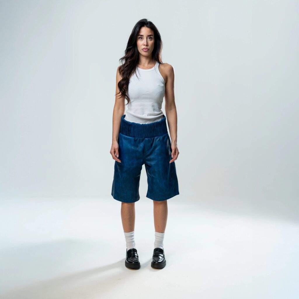 Box Leather Shorts - Blue - immagine 2