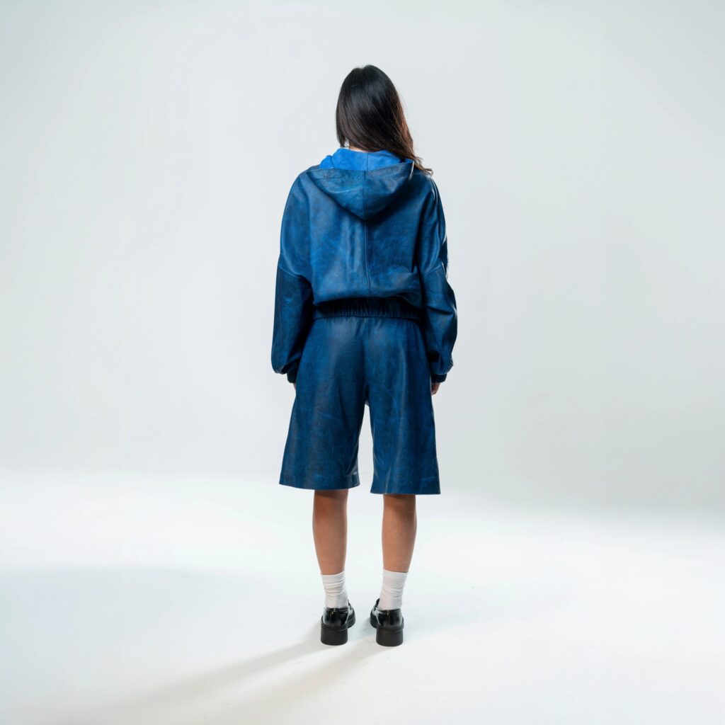 Perforated Leather Hoodie - Blue - immagine 6