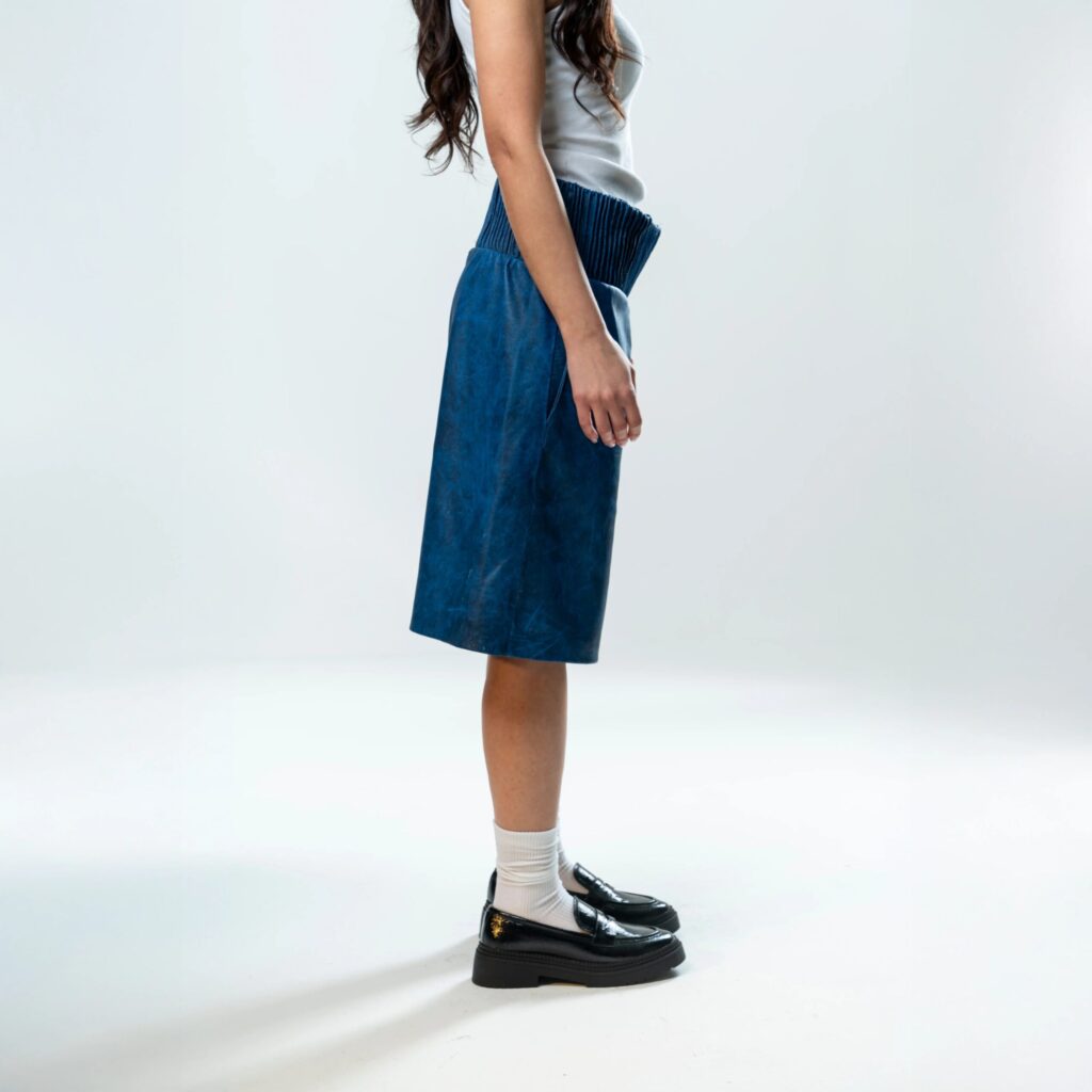 Box Leather Shorts - Blue - immagine 6