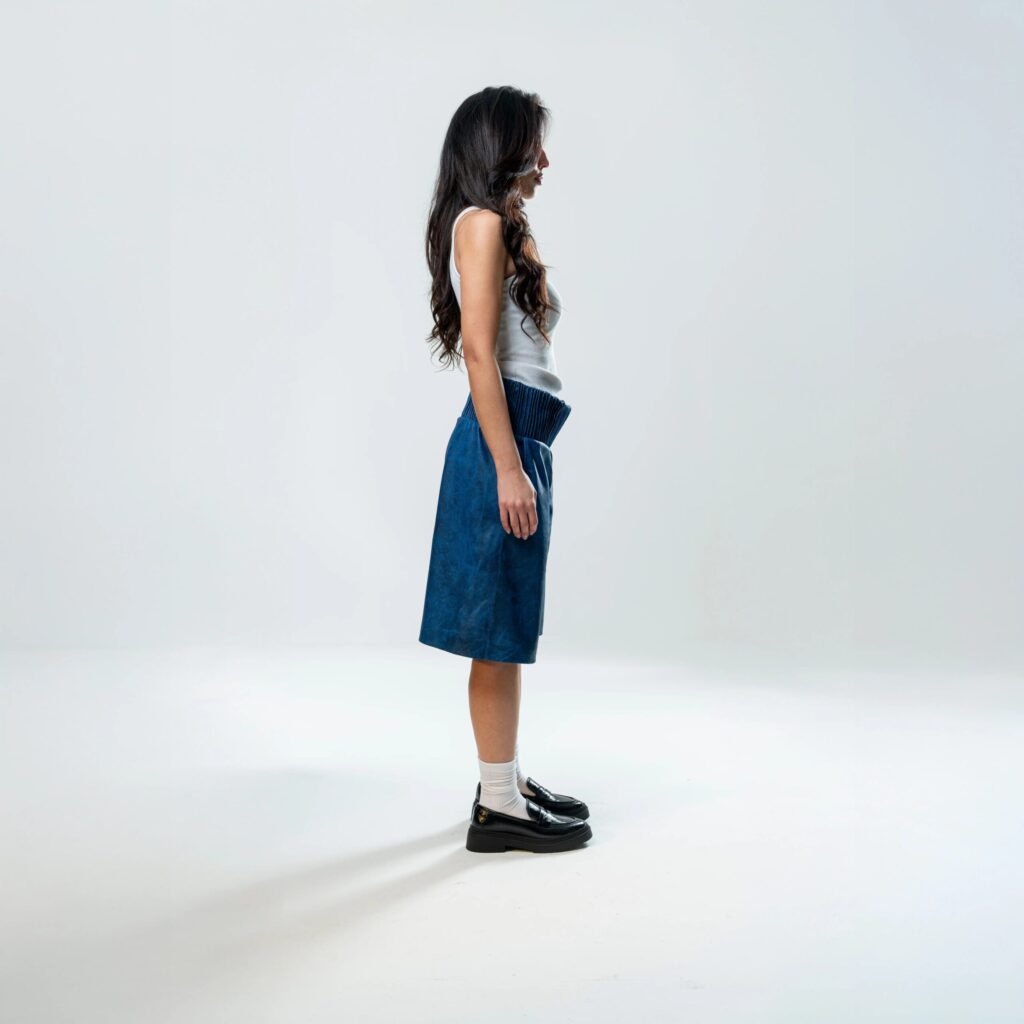 Box Leather Shorts - Blue - immagine 4
