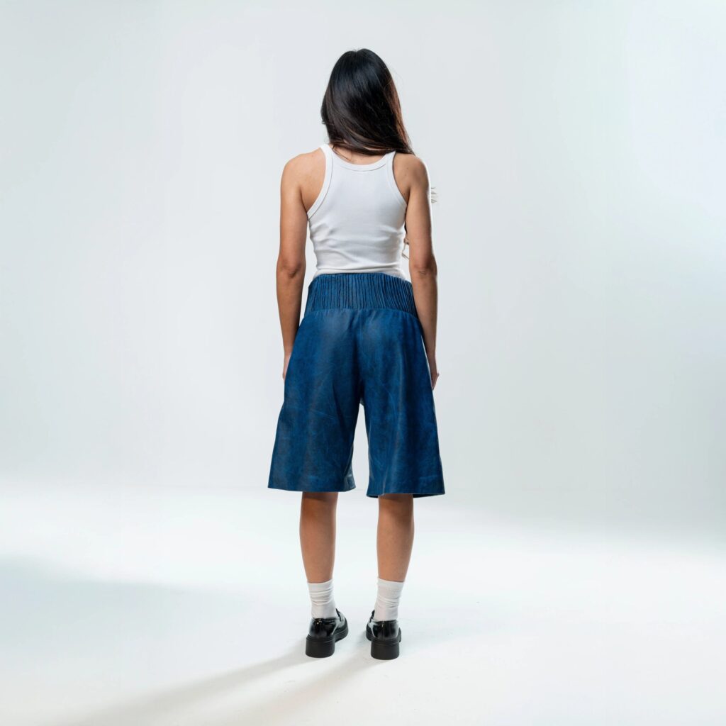 Box Leather Shorts - Blue - immagine 3