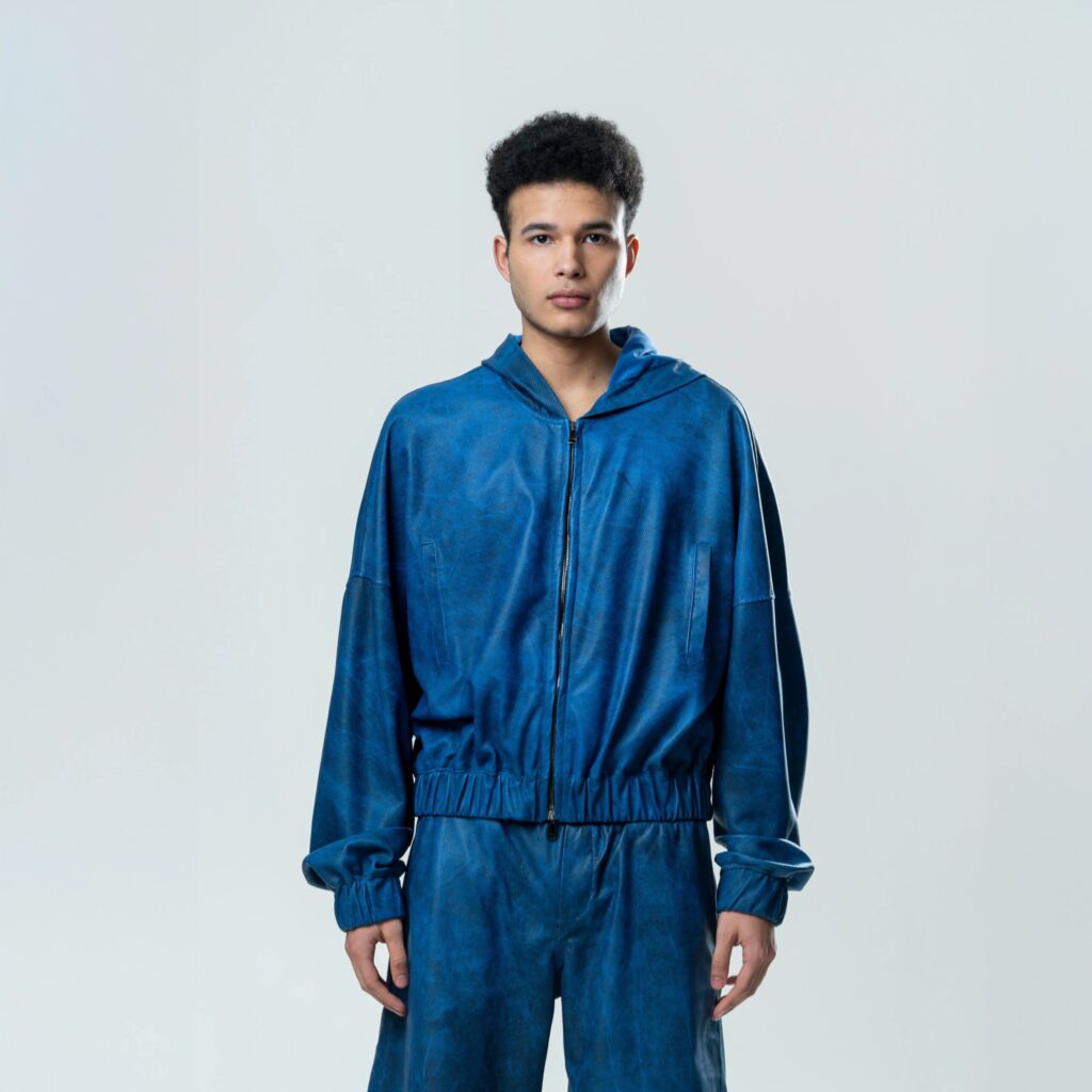 Perforated Leather Hoodie - Blue - immagine 2