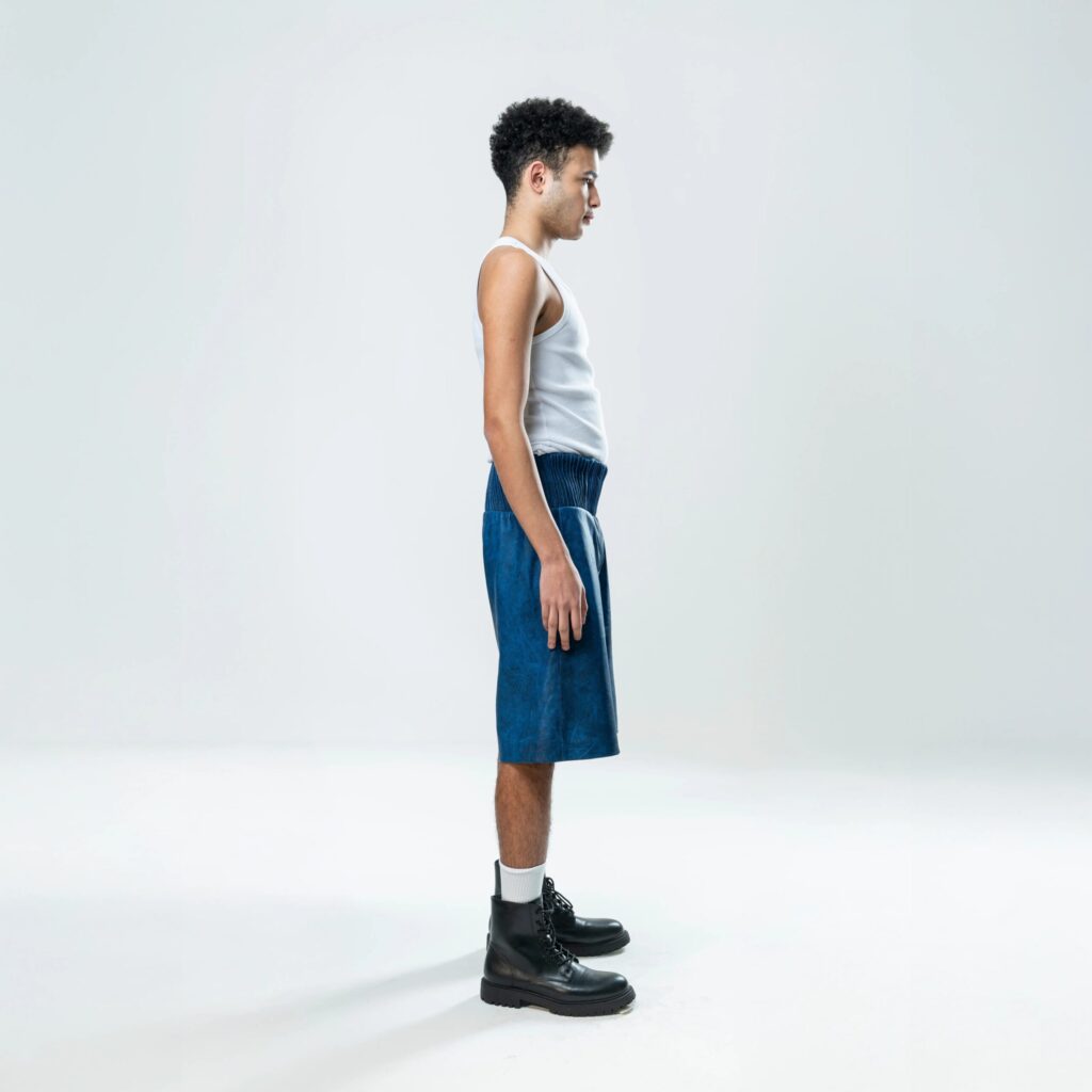 Box Leather Shorts - Blue - immagine 9