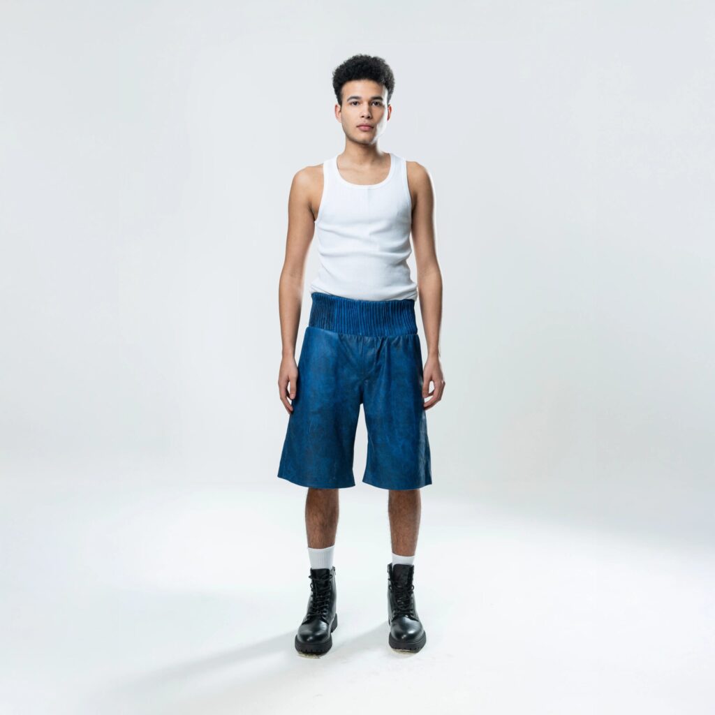 Box Leather Shorts - Blue - immagine 7