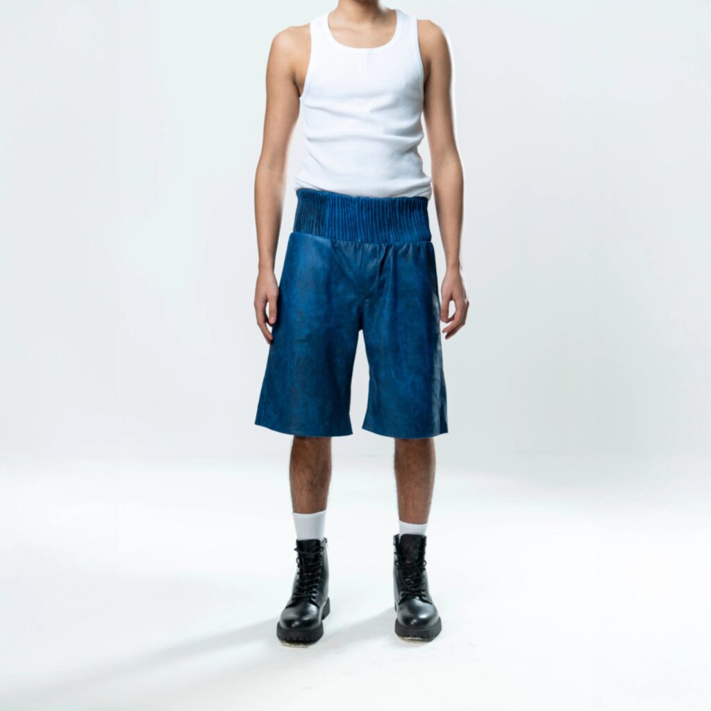 Box Leather Shorts - Blue - immagine 10
