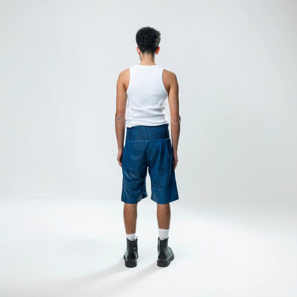 Box Leather Shorts - Blue - immagine 8