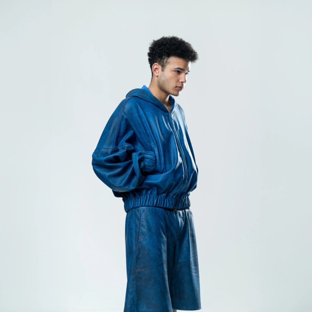 Perforated Leather Hoodie - Blue - immagine 5
