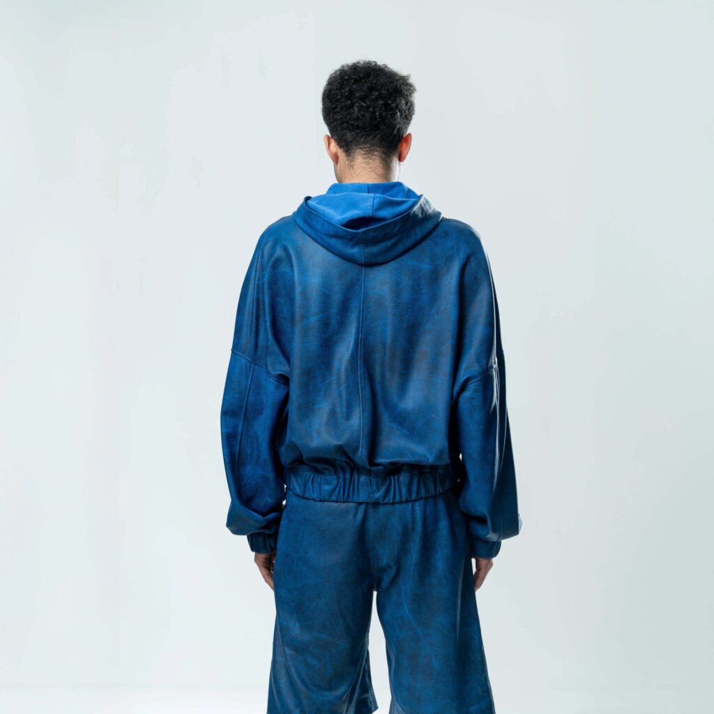 Perforated Leather Hoodie - Blue - immagine 4