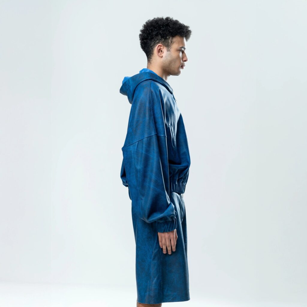 Perforated Leather Hoodie - Blue - immagine 3