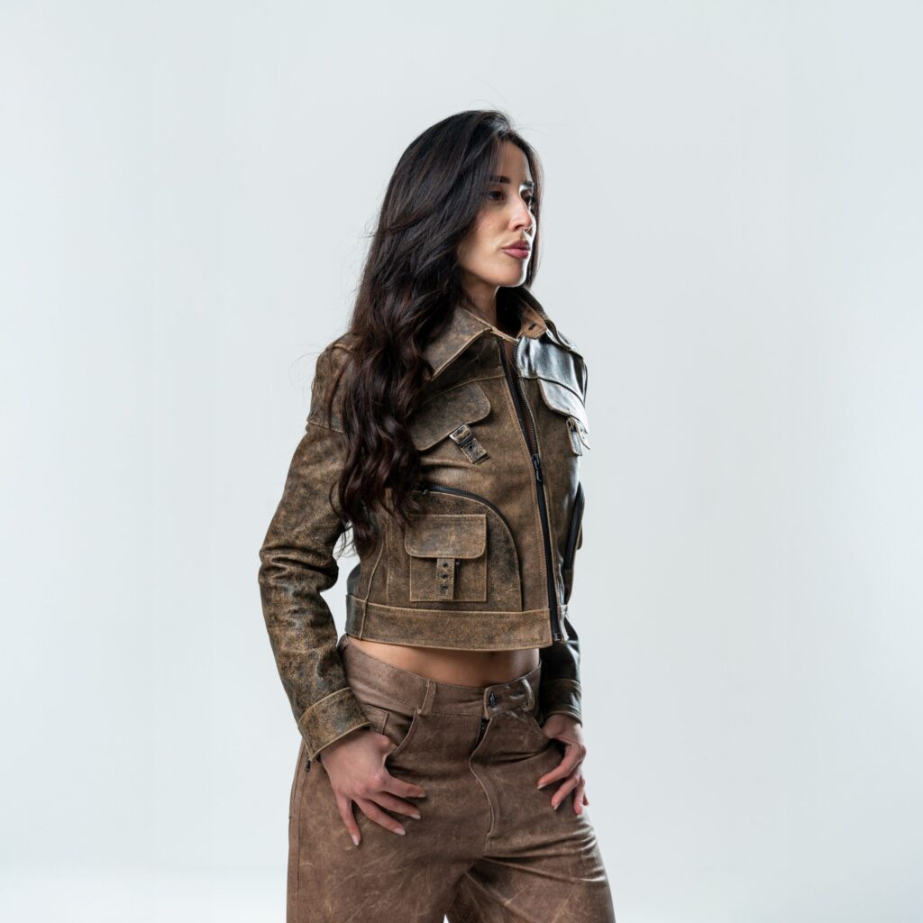 Circular Leather Jacket Woman - Brown - immagine 2