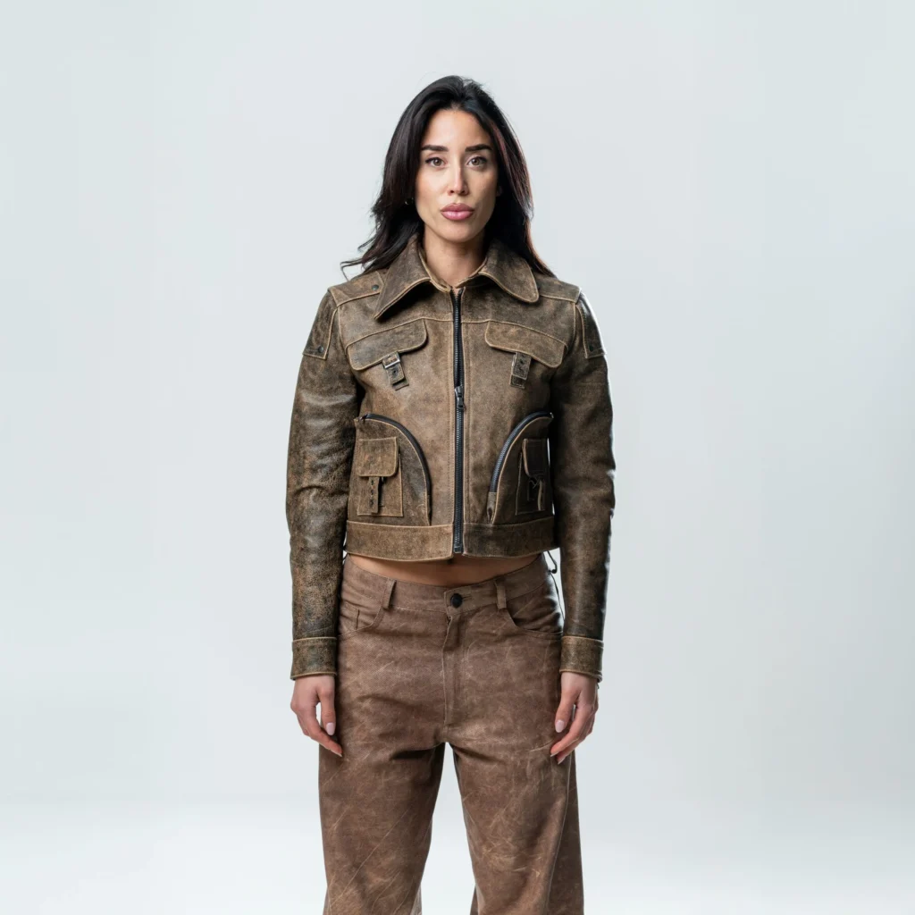 Circular Leather Jacket Woman - Brown